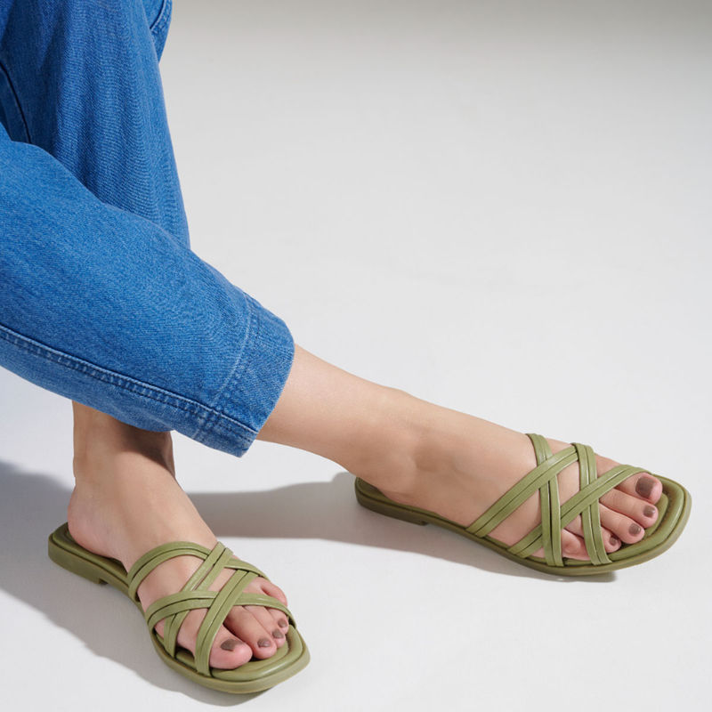 MIORAH Green Leather Flats for Women (EURO 36)