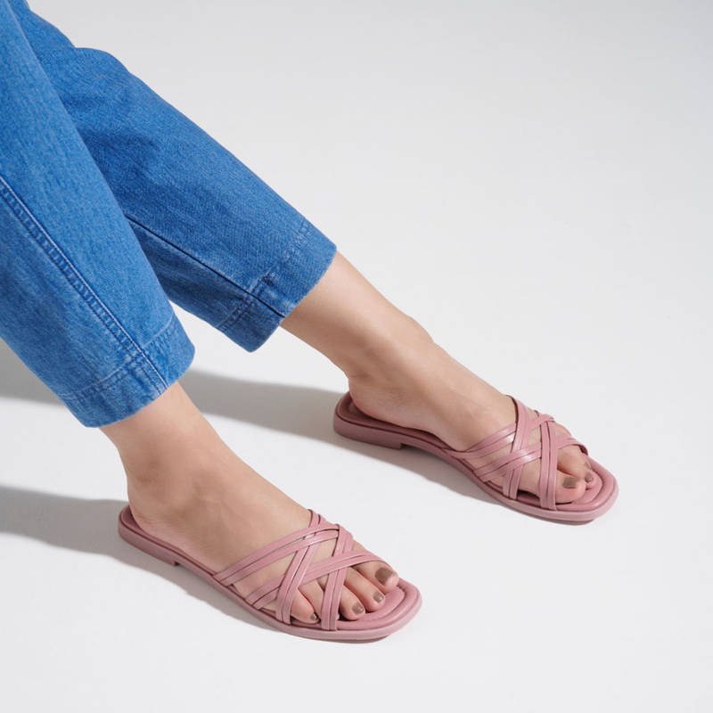 MIORAH Pink Leather Flats for Women (EURO 36)