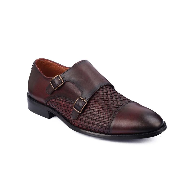 Louis Stitch Italian Handmade Rosewood Textured Formal Waived Monks Shoes for Men (UK 7)