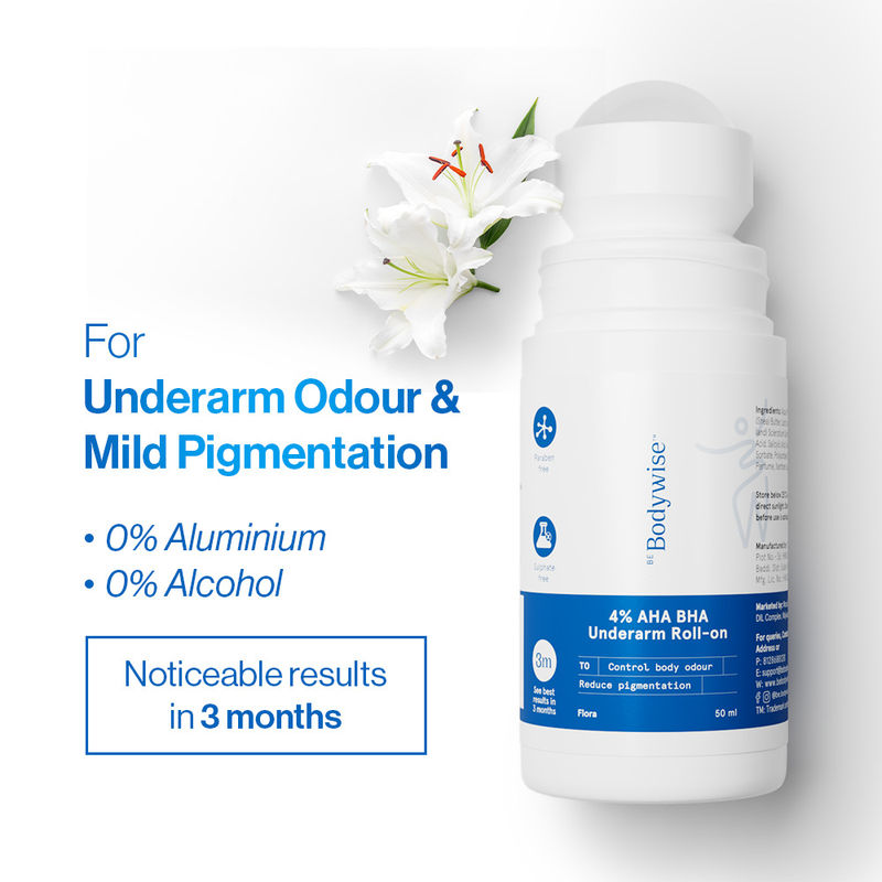 Be Bodywise 4% AHA BHA Underarm Roll On - Treats Pigmentation & Odour - Lactic Acid & Salicylic Acid