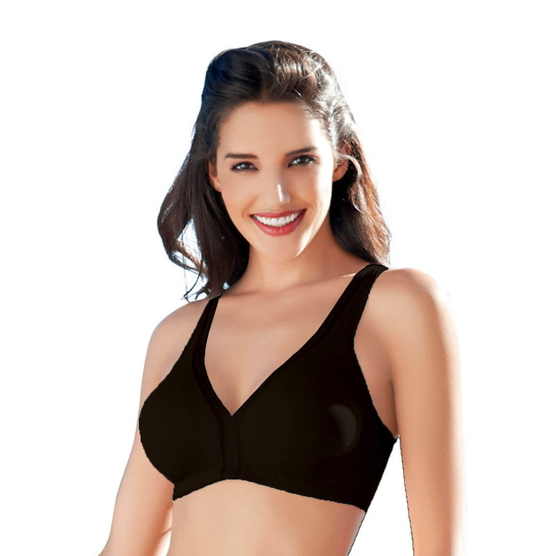 Enamor F024 Plush Comfort Full Support Bra - Non-Padded Wirefree High Coverage - Black - F024