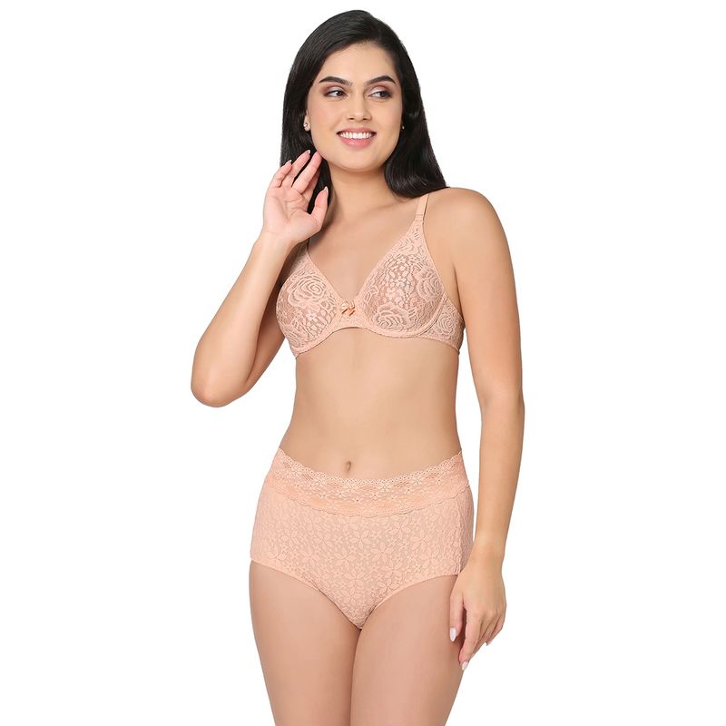 Wacoal Halo Lace High Waist Full Coverage Lace Brief Panty Peach (M)
