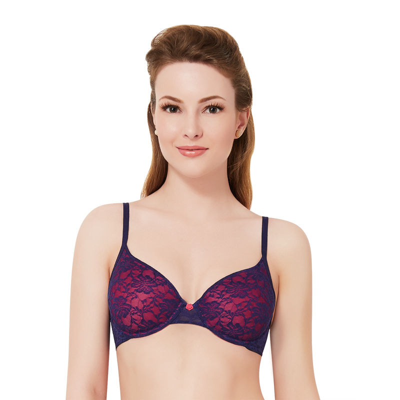 Amante Floral Romance Padded Wired Neon Pink and Blue T-Shirt Bra (36C)