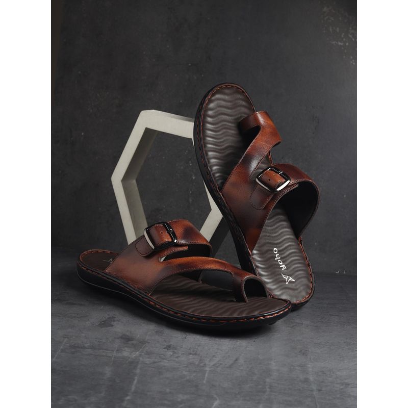 Yoho Brown Leather Sandals for Men (UK 6)