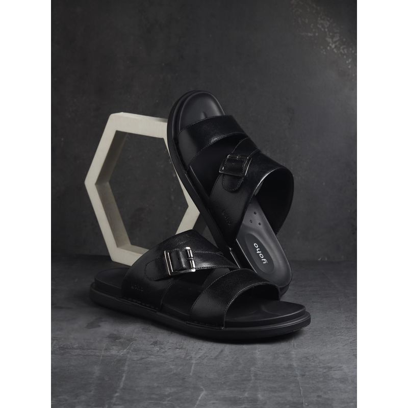 Yoho Black Leather Sandals for Men (UK 9)