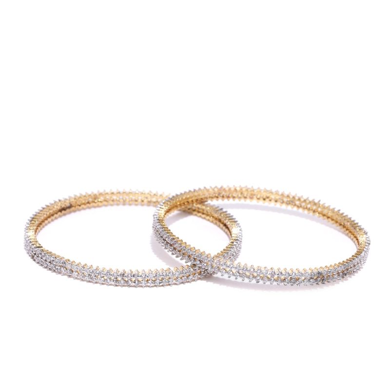 Priyaasi Set Of 2 Gold Plated Ad Studded Dual Linear Pattern Bangles - 2.6
