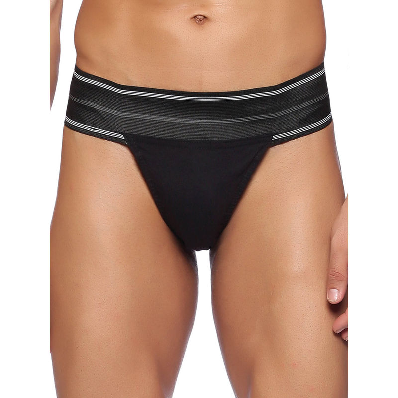 Omtex Mens Athletic JP Cotton Supporter Back Covered- Black (XL)