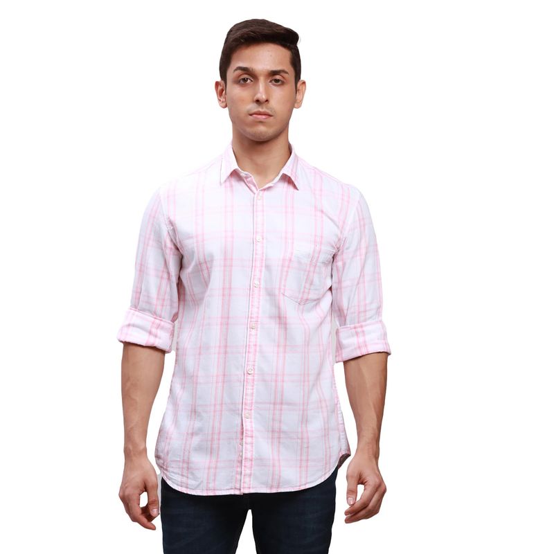 Parx Slim Fit Checkered White Shirt (39)