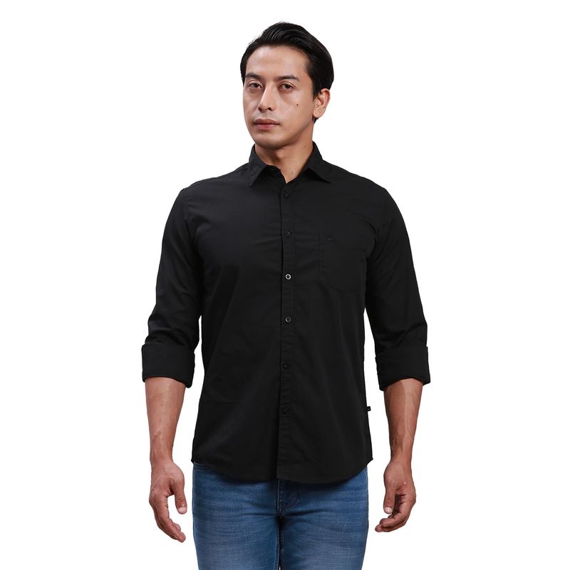 Parx Slim Fit Solid Black Shirt (39)