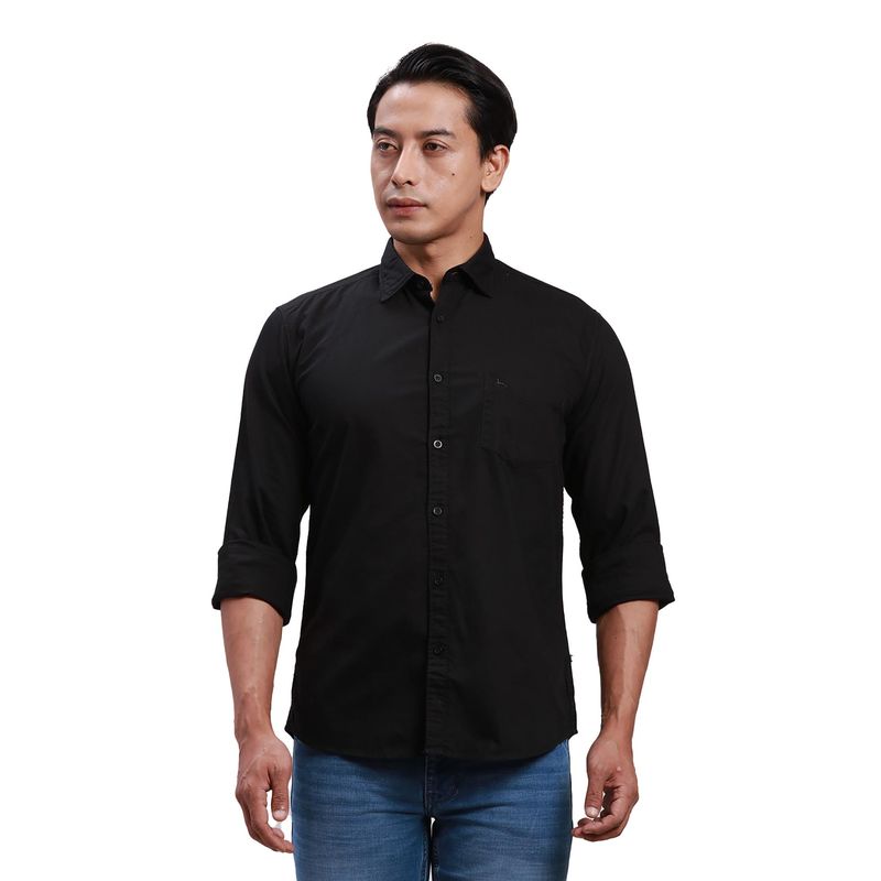 Parx Slim Fit Solid Black Shirt (42)