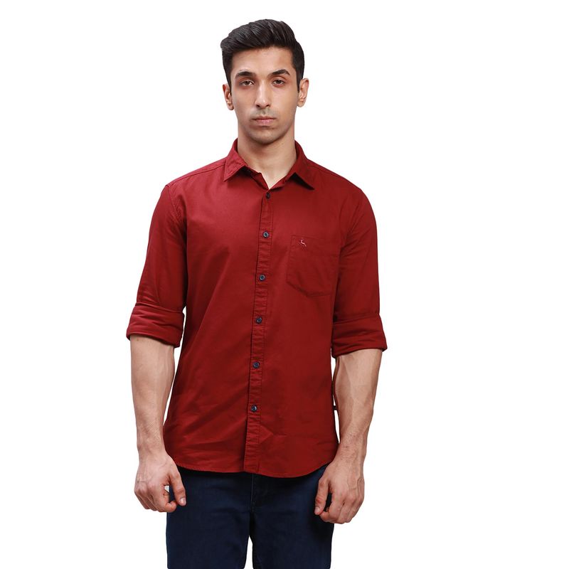 Parx Slim Fit Solid Dark Red Shirt (44)