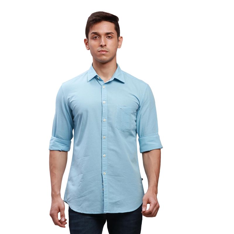 Parx Slim Fit Solid Light Blue Shirt (46)
