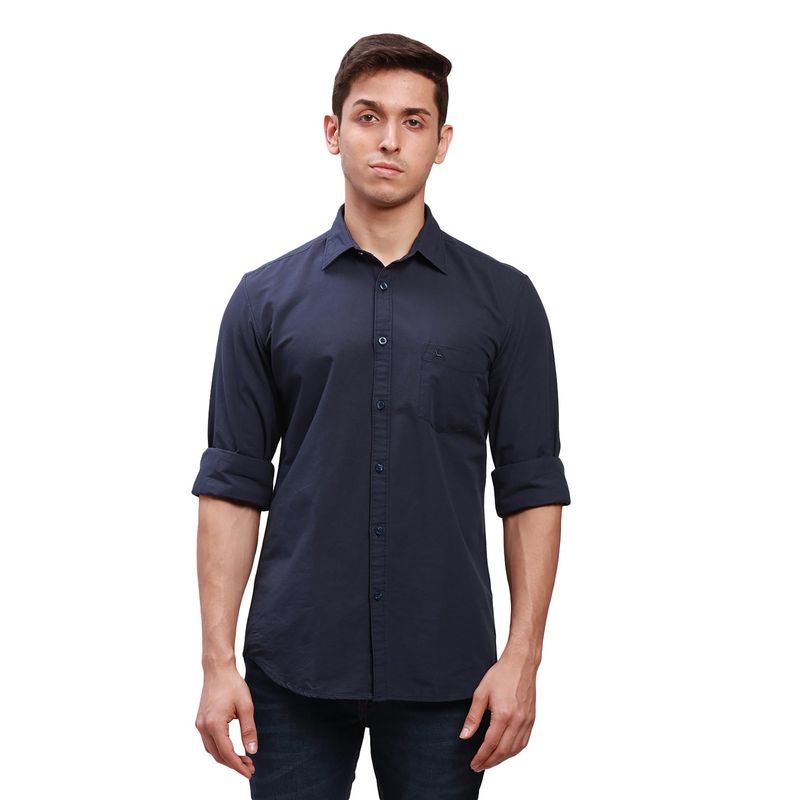 Parx Slim Fit Solid Dark Blue Shirt (39)