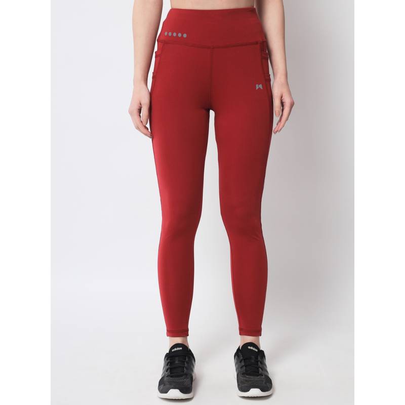 Muscle Torque Gym Yoga High Waist Five Pockets Tights Maroon (2XL)
