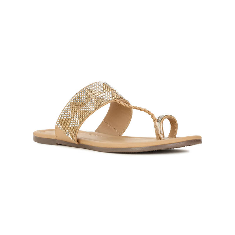 Bata Women Beige Open Back Flats (UK 3)