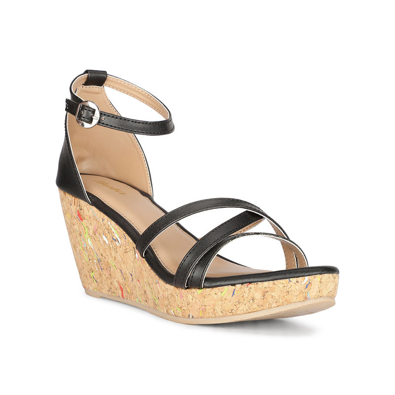 Bata Women Black Ankle Strap Wedges (UK 4)