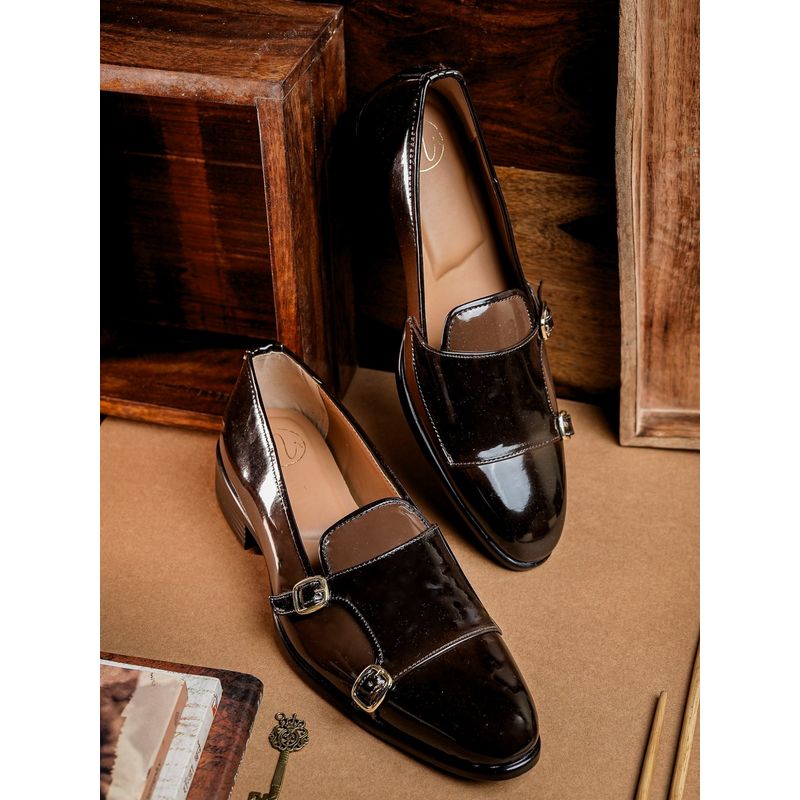 NR BY NIDHI RATHI Gunmetal & Brown Toned Pattern Monk Straps for Men (EURO 41)