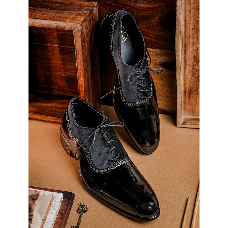 NR BY NIDHI RATHI Gloss Black Pattern Men Formal Oxford Shoes (EURO 39)