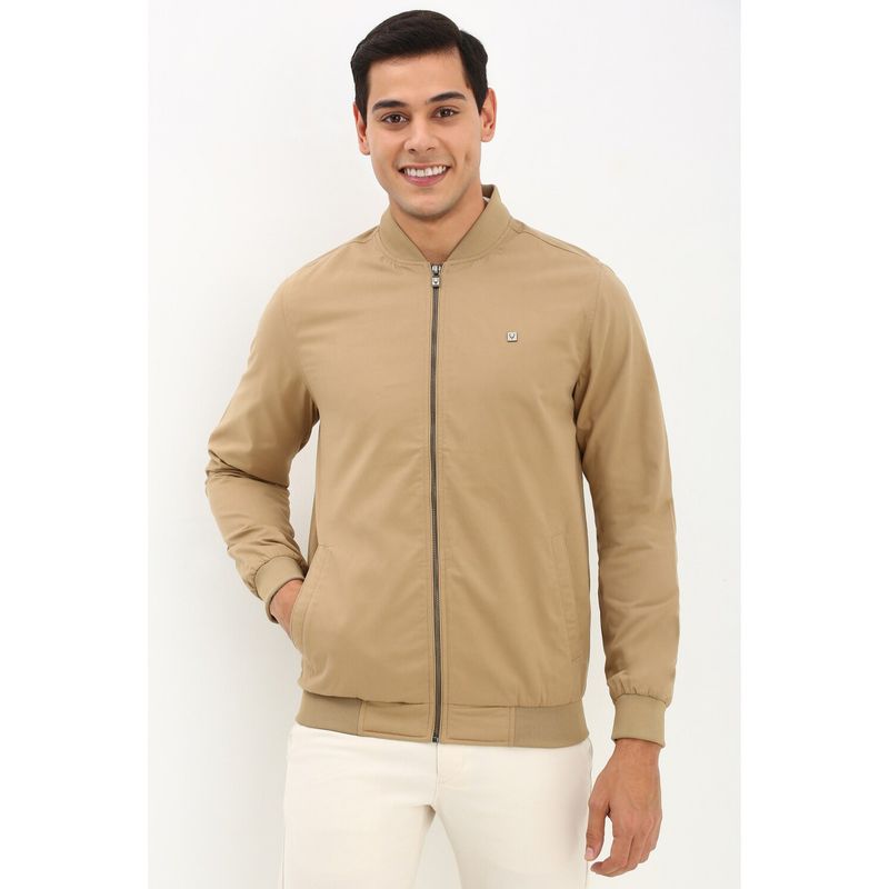Allen Solly Men Beige Solid Full Sleeves Casual Jacket (XL)