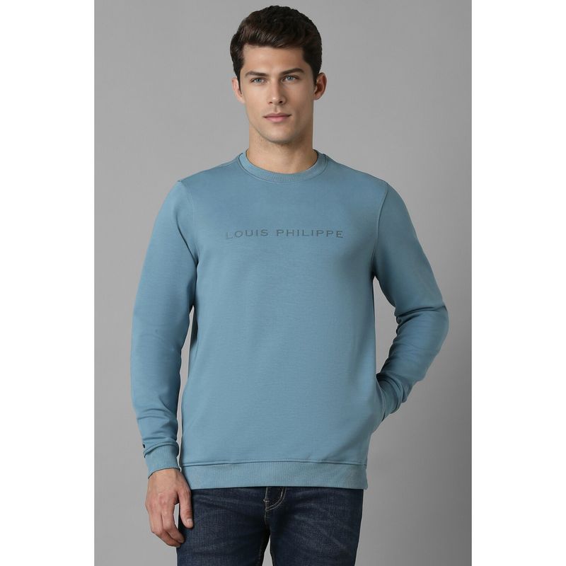 Louis Philippe Men Casual Blue Embroidered Sweatshirt (2XL)