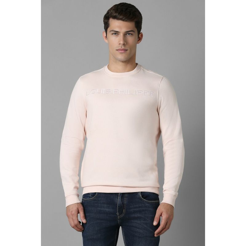 Louis Philippe Men Casual Beige Embroidered Sweatshirt (M)