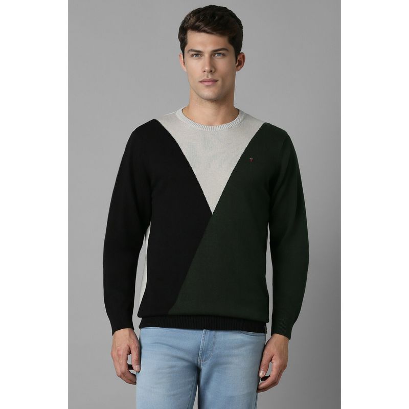 Louis Philippe Men Multi Print Crew Neck Full Sleeves Sweater (L)