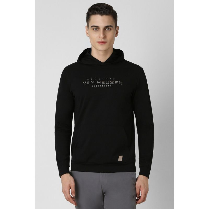 Van Heusen Men Black Print Hooded Neck Sweatshirt (M)