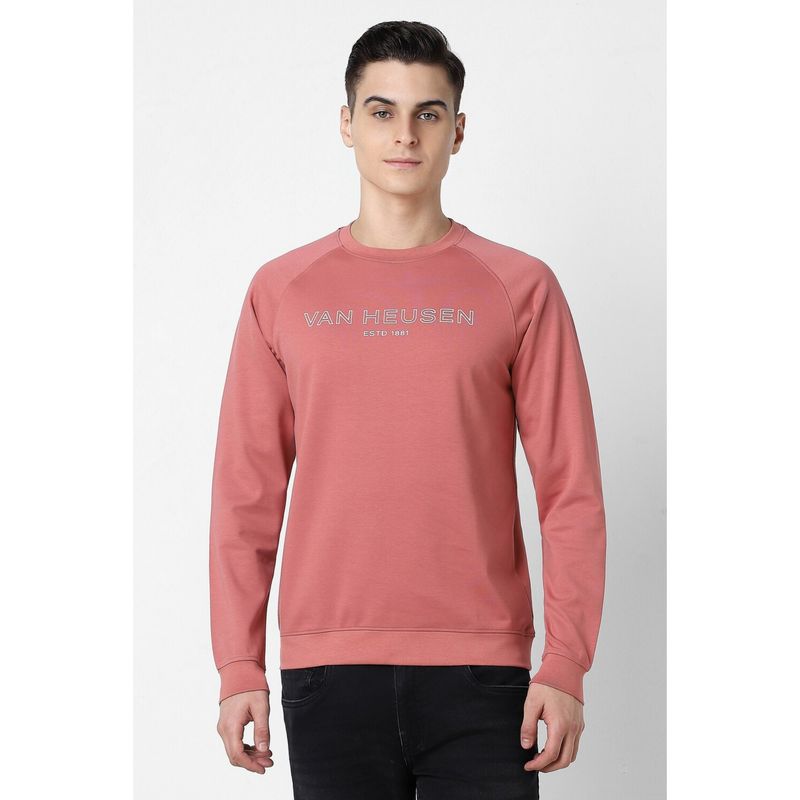 Van Heusen Men Pink Print Crew Neck Sweatshirt (XL)