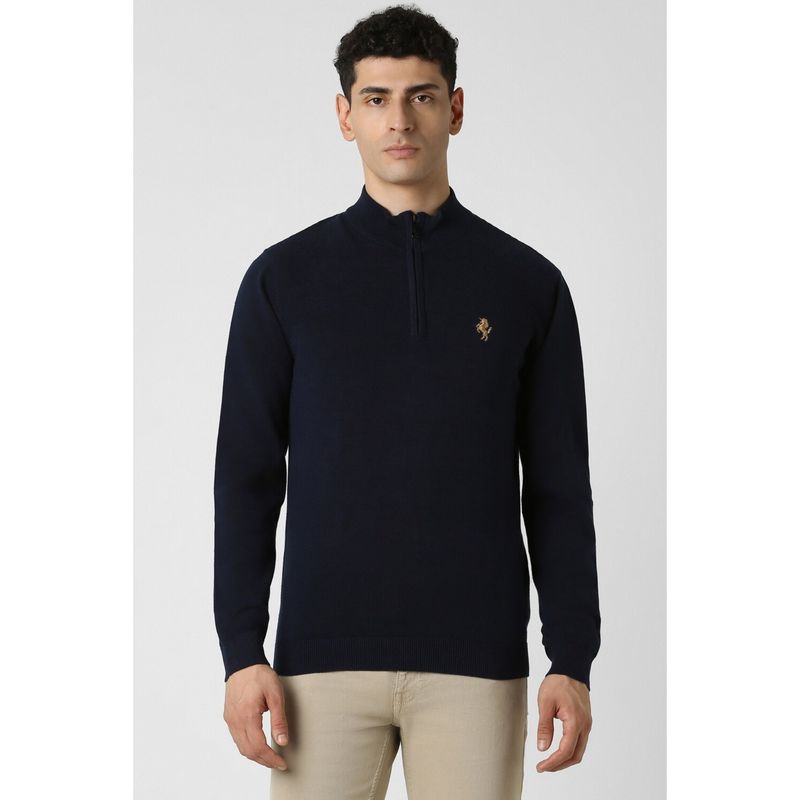 Van Heusen Men Navy Blue Round Neck Sweater (M)