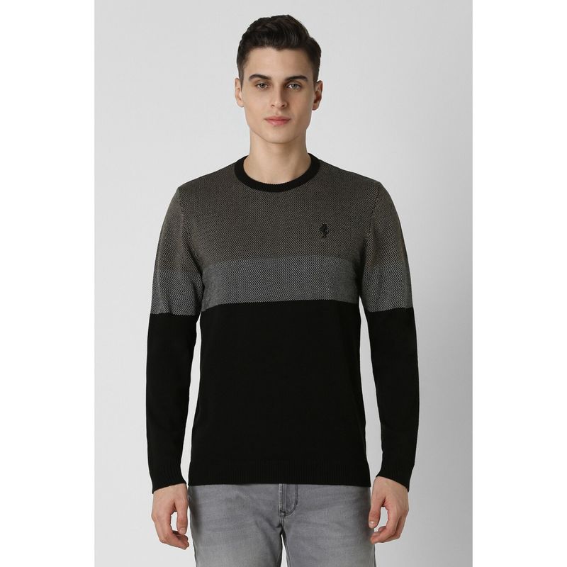 Van Heusen Men Black Print Crew Neck Sweater (M)