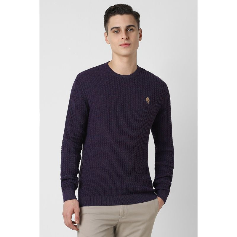 Van Heusen Men Purple Textured Crew Neck Sweater (M)