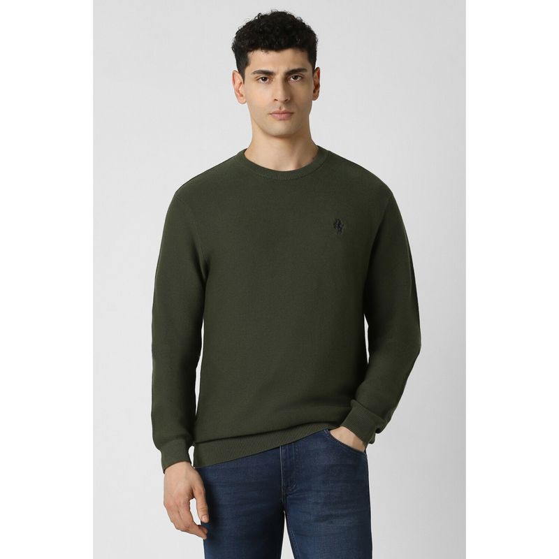 Van Heusen Men Olive Crew Neck Sweater (L)