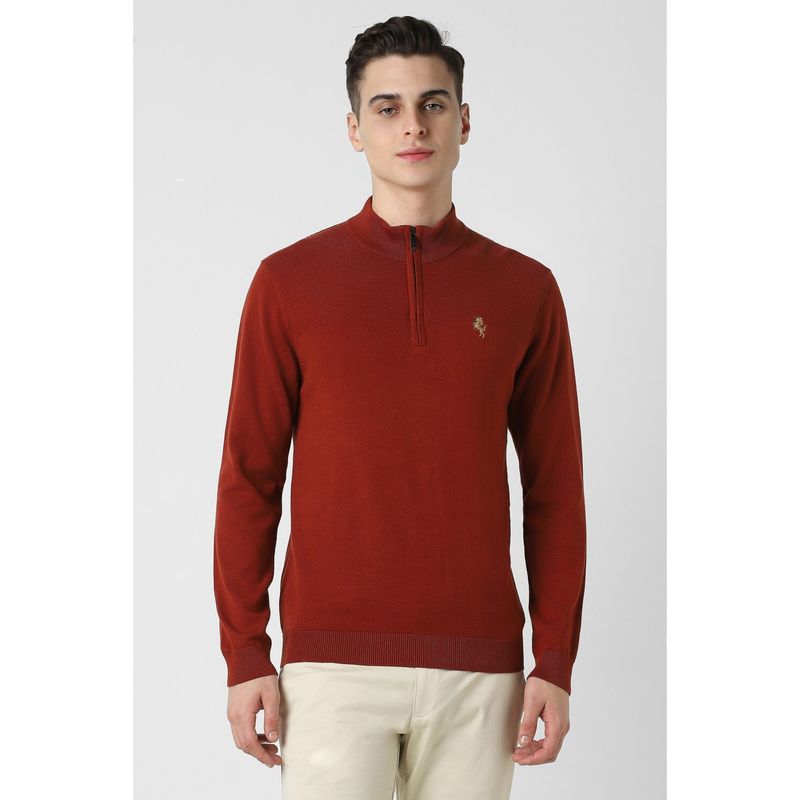 Van Heusen Men Red Textured Round Neck Sweater (2XL)