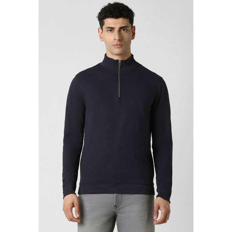 Van Heusen Men Navy Blue Textured Round Neck Sweatshirt (L)