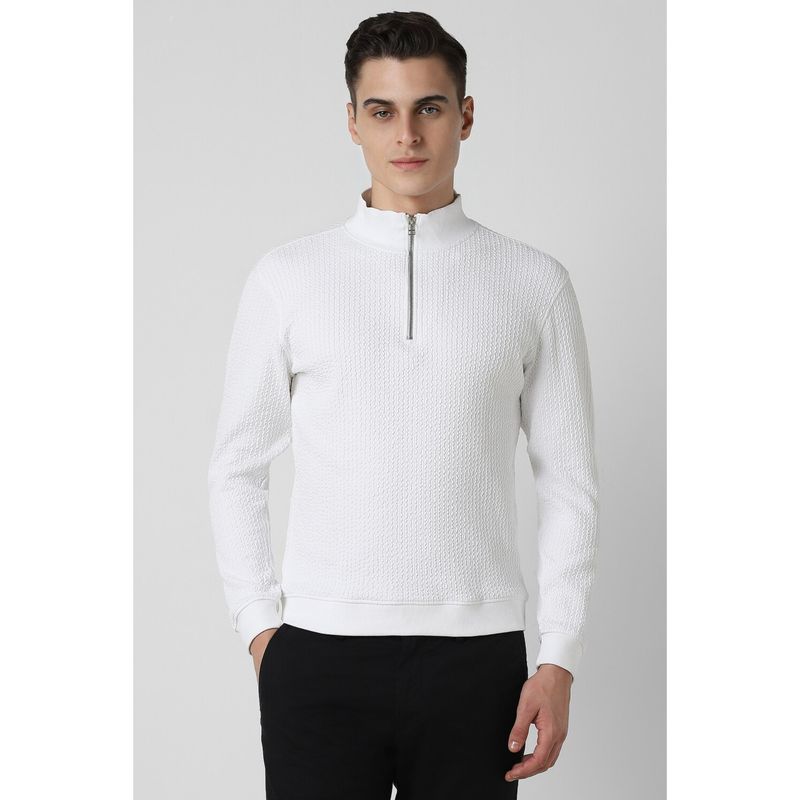 Van Heusen Men White Textured Round Neck Sweatshirt (L)