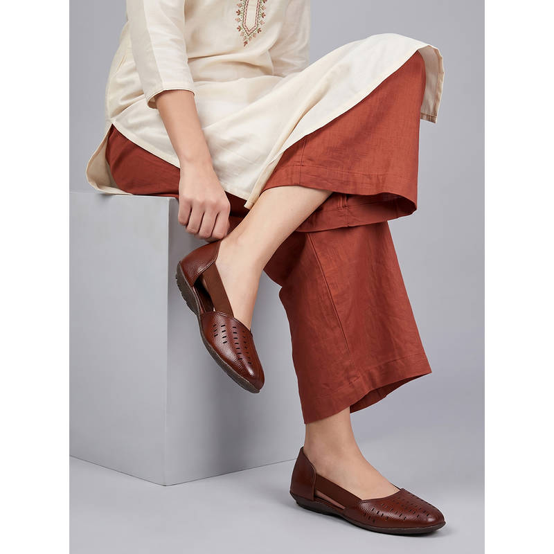 Dollphin Women Brown Leather Perforated Comfort Ballerina Rp-3089 (EURO 36)