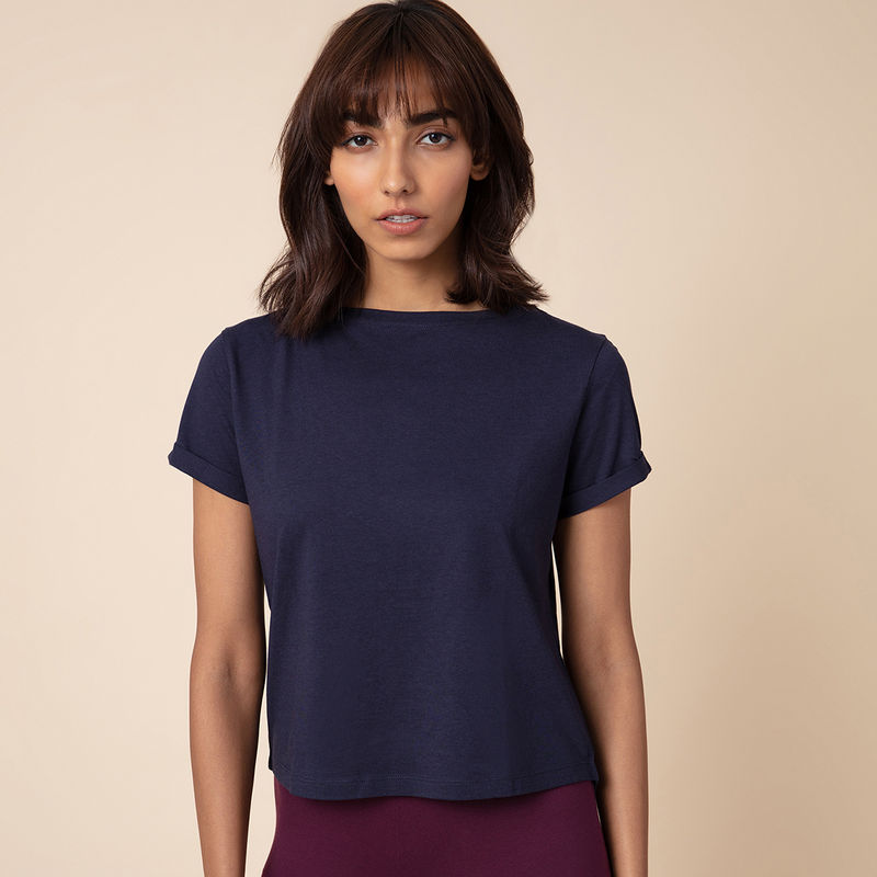 Nykd by Nykaa Essential Cotton Modal Tee In Relaxed Fit , Nykd All Day-NYLE 048 - Navy Blue (L)