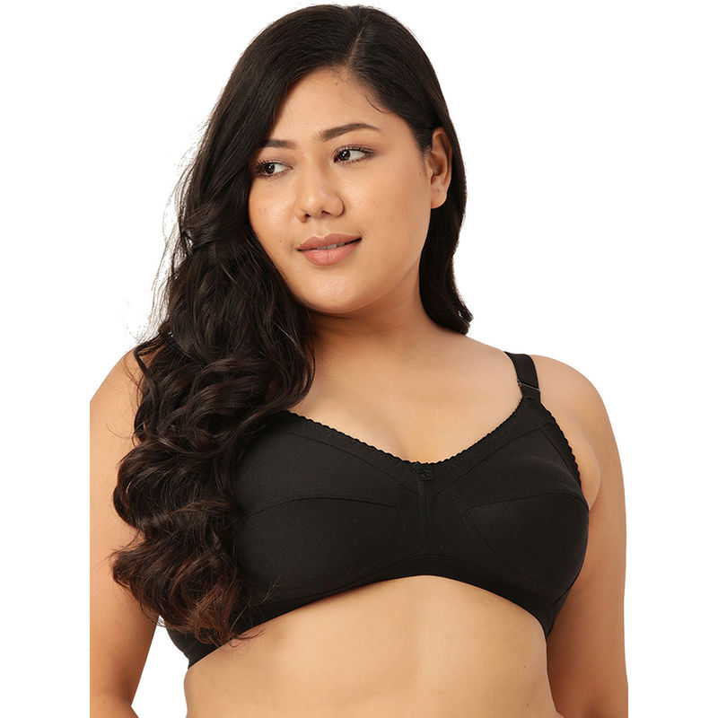 Leading Lady Woman Everyday 100% Cotton Non Padded Black Full Coverage Bra (38D)