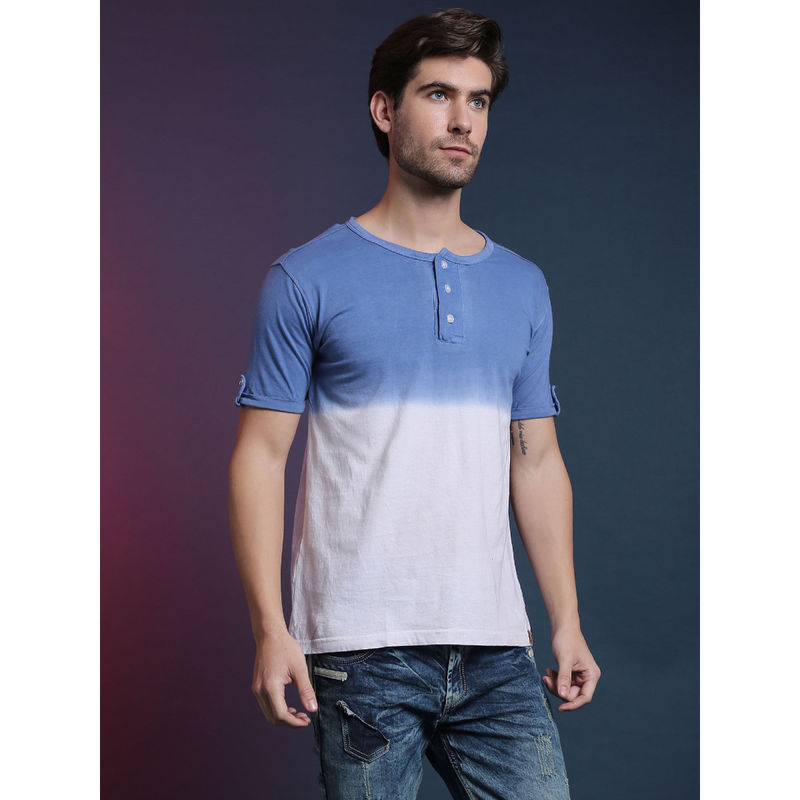 Campus Sutra Solid Men Henley Neck Stylish New Trends Royal Blue Casual T-Shirts (S)