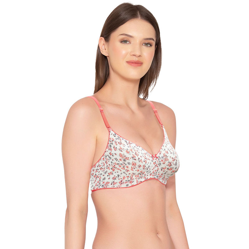 Groversons Paris Beauty Women White Cotton Lycra Non-Padded Non-Wired Floral Printed Bra (38B)