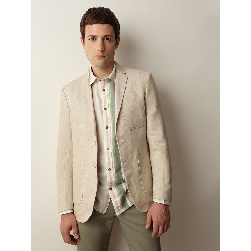 Selected Beige Textured Linen Casual Blazer (48)