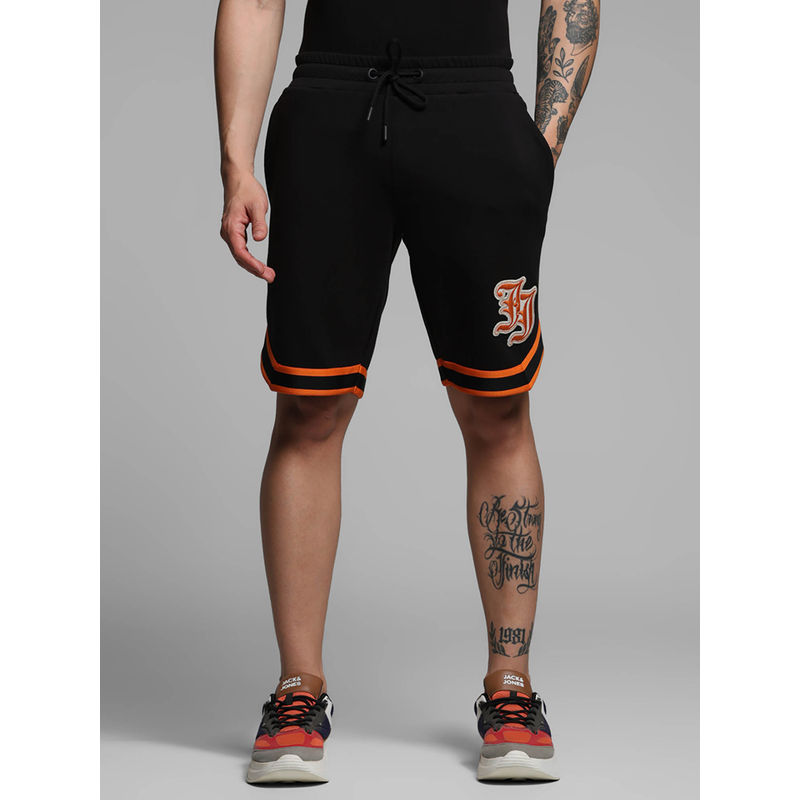 Jack & Jones Men Embroidery Regular Fit Mid Rise Black Casual Shorts (L)