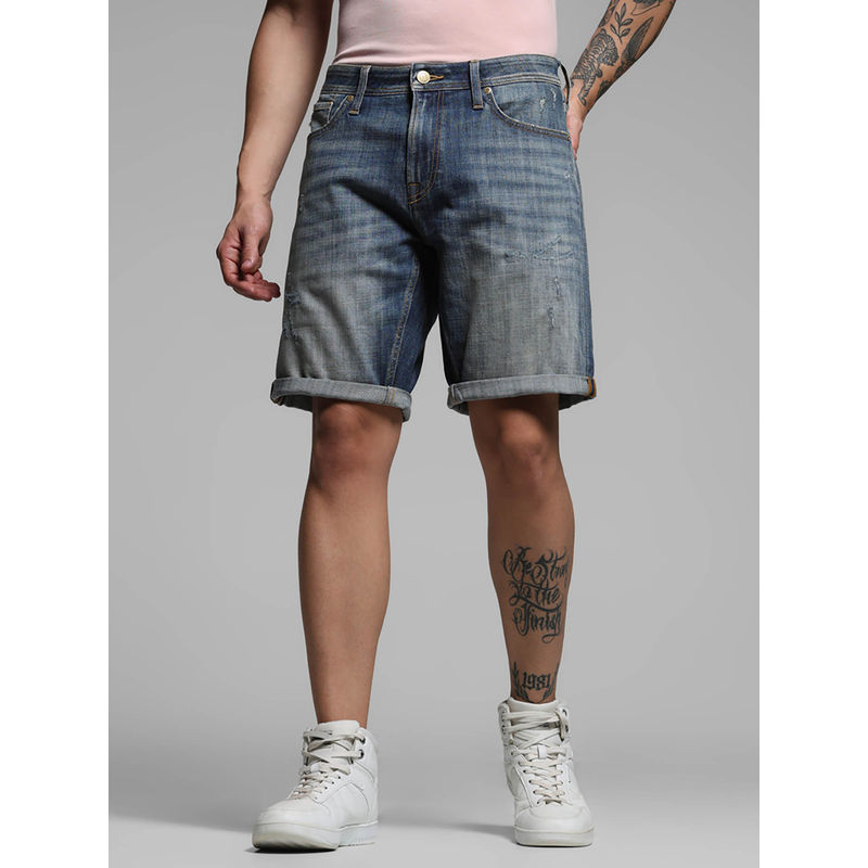 Jack & Jones Blue Mid Rise Distressed Denim Shorts (L)
