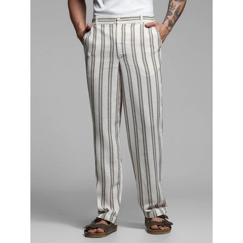 Jack & Jones Off White Slim Fit Stripes Chino Pants (L)