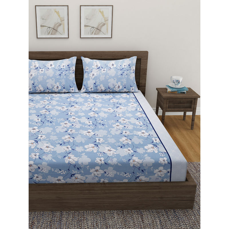 Swayam Floral print 144 TC Cotton Extra Large Double Bedsheet with 2