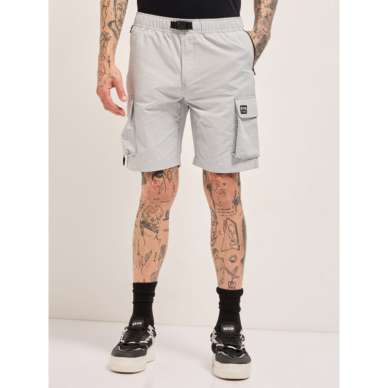 THE BEAR HOUSE Men Comfort Fit Grey Casual Nylon Cargo Shorts (M)