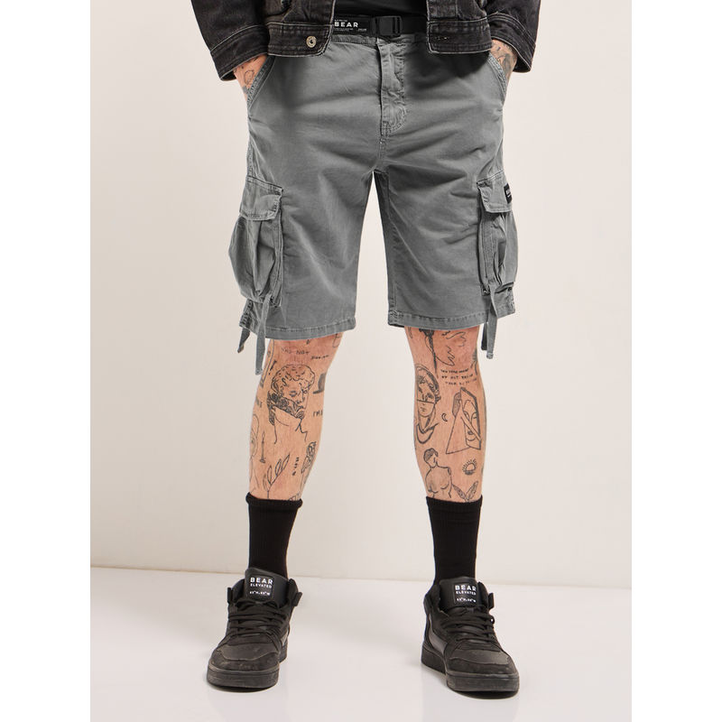 THE BEAR HOUSE Men Regular Fit Grey Casual Cotton Cargo Shorts (40)