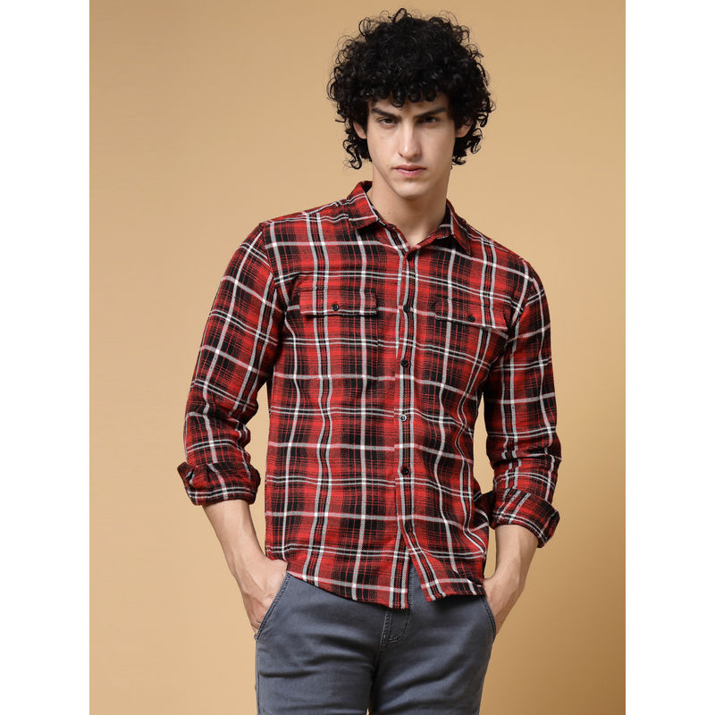 RIGO Men Red Checks Flannel Shacket (2XL)