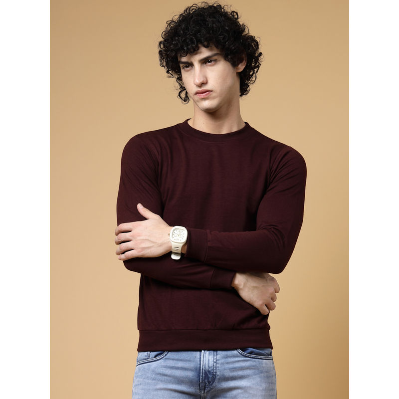RIGO Men Maroon Solid Terry Sweatshirt (L)
