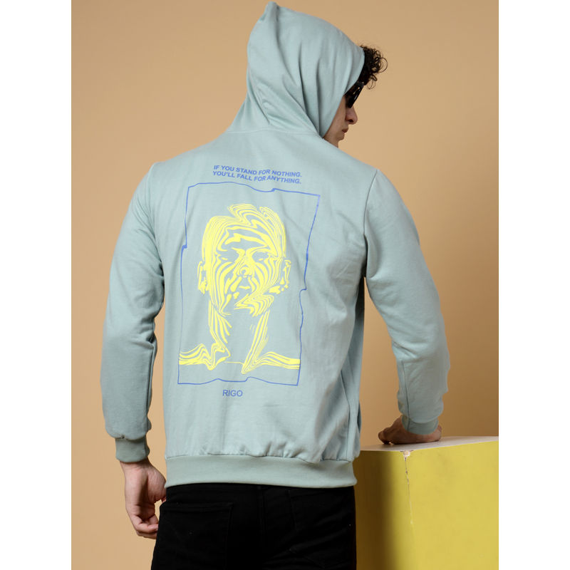 RIGO Men Sea Green Oversized Printed Fleece Hoodie (XL)